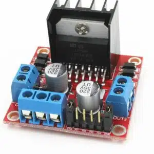 L298N dual H-Bridge motor driver module for controlling two DC motors or a stepper motor.