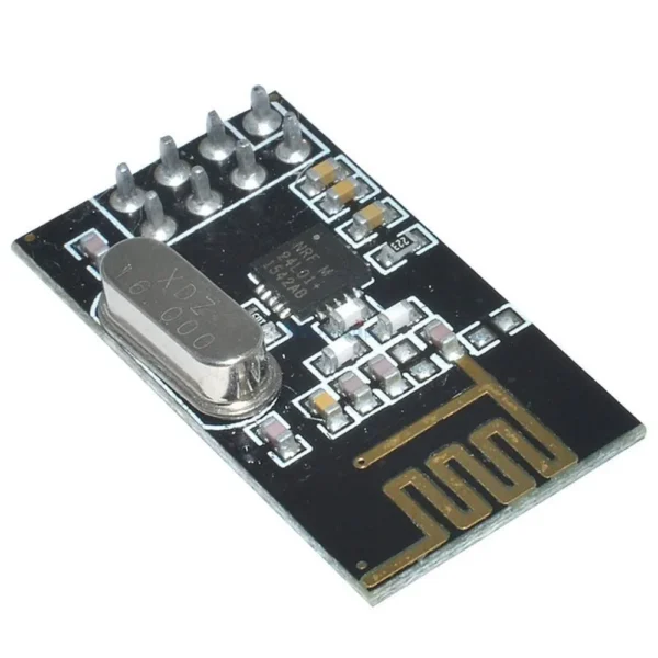 NRF24L01 wireless transceiver module, 2.4GHz RF module for short-range wireless communication between microcontrollers.