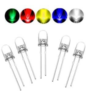 5mm LEDs in assorted colors for indication, lighting, and DIY electronics projects.