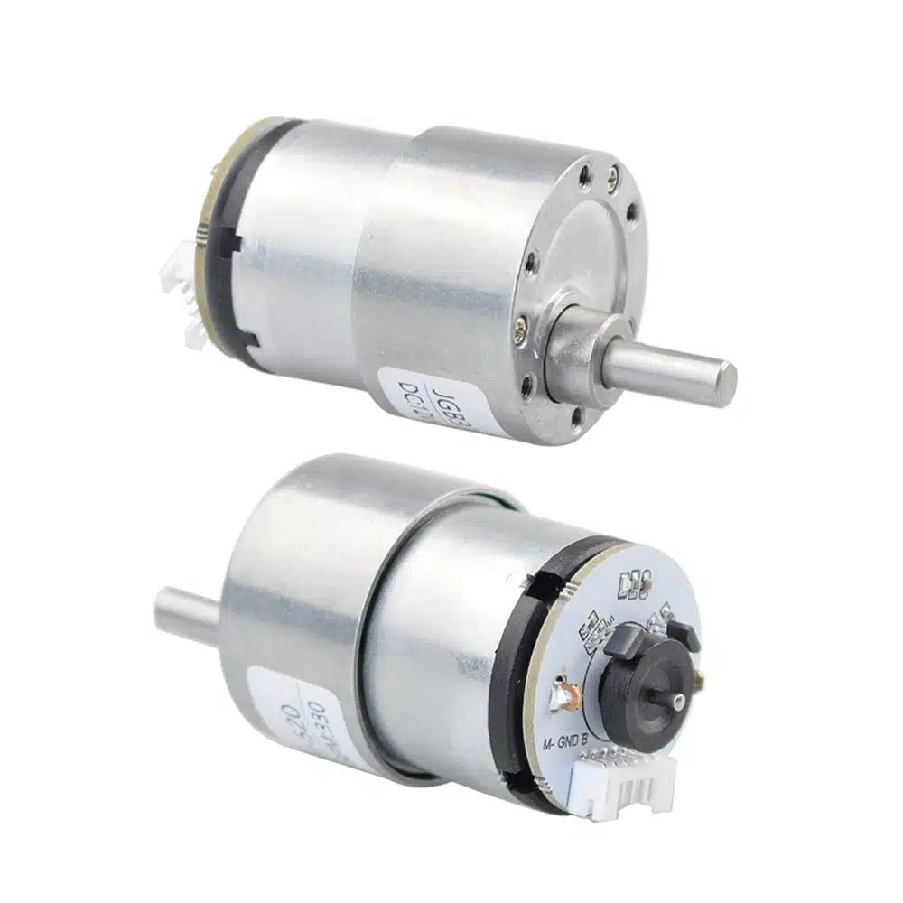JGB37-520 DC gear motor with encoder, 12V, 333RPM speed, high torque for robotics.