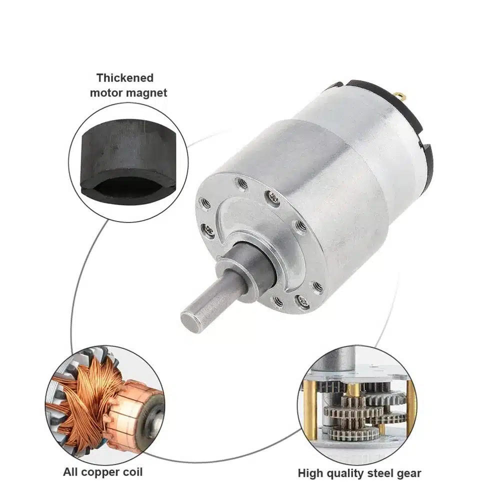 JGB37-520 DC gear motor with encoder, 12V, 333RPM speed, high torque for robotics.