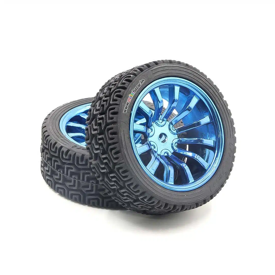 65mm rubber wheel for robotic car, durable grip tire with plastic hub, compatible with DC and gear motors.