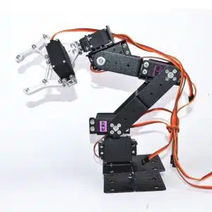 Unassembled 6DOF mechanical robotic arm chassis kit for robotics projects.