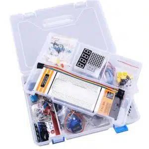 Arduino upgraded learning kit with components in an organized box for electronics projects