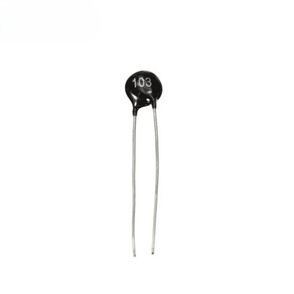 10kΩ NTC thermistor (NTC-MF52AT), temperature-sensitive resistor for precise thermal measurement and control in electronics projects.