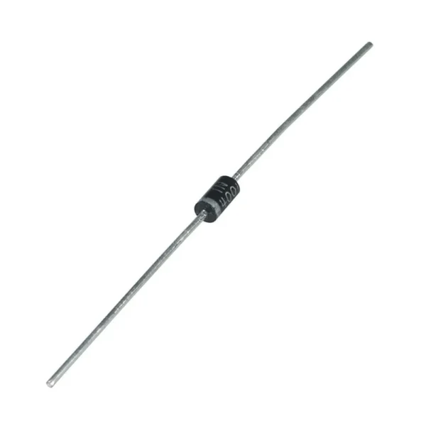 1N4001 rectifier diode, 50V 1A, used for AC to DC conversion and circuit protection in electronics projects.