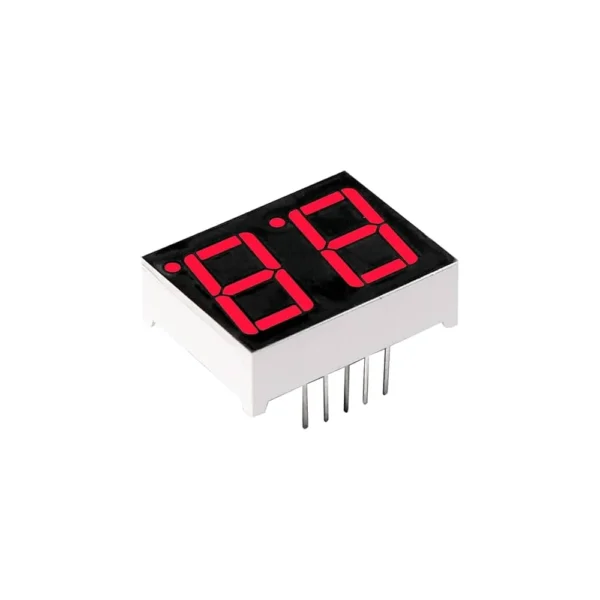 2-digit 7-segment common anode LED display, bright numeric display for electronics projects and digital counters.