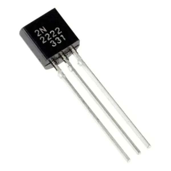2N2222 NPN transistor, 60V 0.8A, general-purpose transistor for switching and amplification in electronics projects.