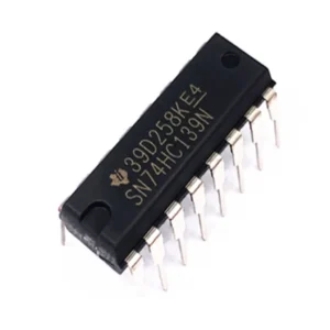 74139 dual 1-of-4 decoder/demultiplexer IC in DIP package, digital IC for decoding or routing signals in electronic circuits.