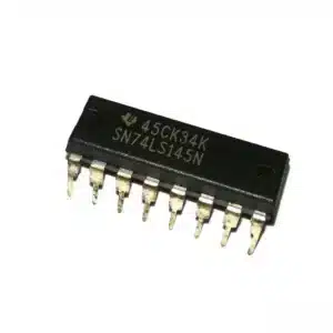 74145 BCD to decimal decoder/driver IC in DIP package, digital IC for converting binary-coded decimal inputs into decimal outputs.