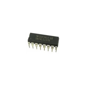 74157 quad 2-input multiplexer (MUX) IC in DIP package, digital IC for selecting one of multiple input signals in electronic circuits.