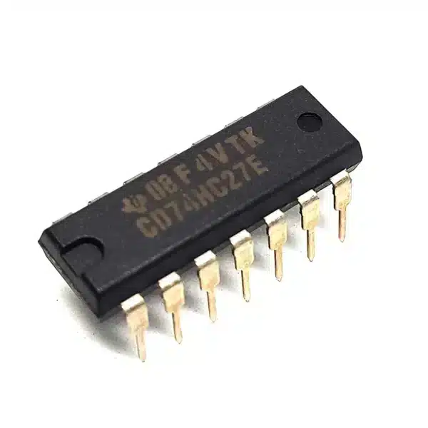 7427 triple 3-input NOR gate IC in DIP package, digital logic IC for performing NOR operations in combinational circuits.