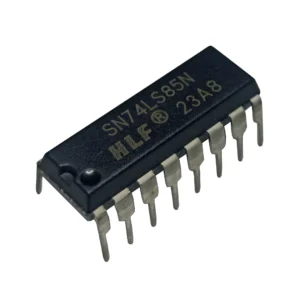 7485 4-bit magnitude comparator IC in DIP package, digital IC for comparing two 4-bit binary numbers in electronic circuits.