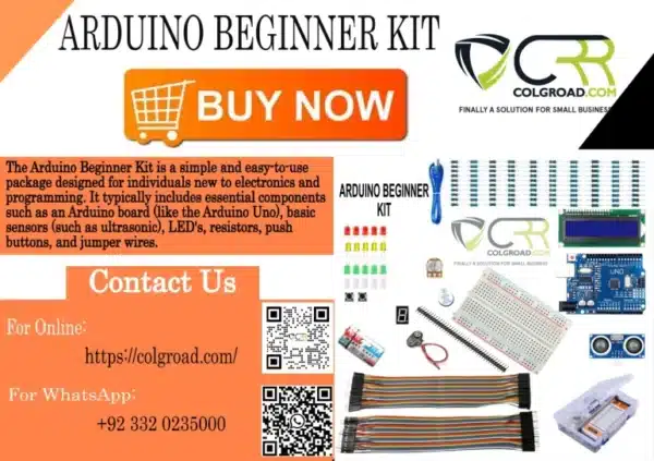 Beginner Arduino kit, entry-level set with Arduino board, basic sensors, and components for learning electronics and coding.