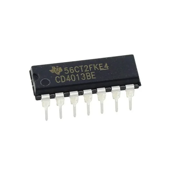 CD4013 dual D-type flip-flop IC in DIP package, digital IC for storing and toggling binary data in electronics circuits.
