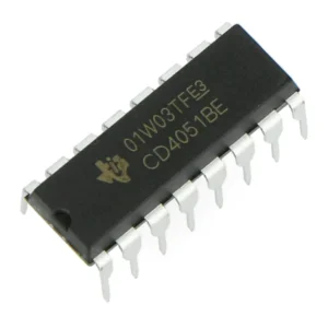 CD4051 single 8-channel multiplexer/demultiplexer IC in DIP package, for routing analog or digital signals in electronic circuits.