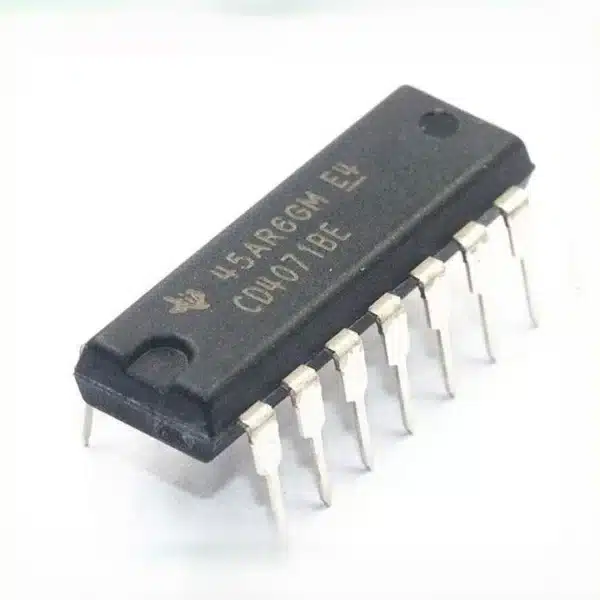 CD4071 quad 2-input OR gate IC in DIP package, digital logic IC for building combinational circuits and performing OR operations.