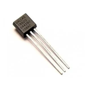 DS18B20 digital temperature sensor, waterproof and precise sensor for measuring ambient and liquid temperatures in electronics projects.