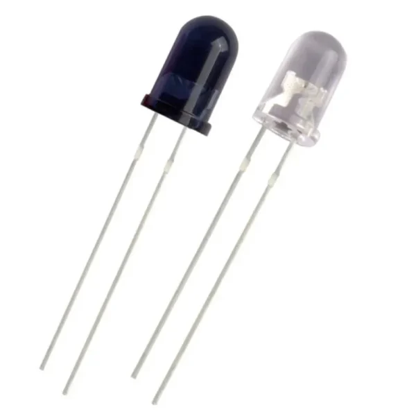 5mm IR LED transmitter and receiver pair, infrared optical components for distance sensing, obstacle detection, and remote control projects.
