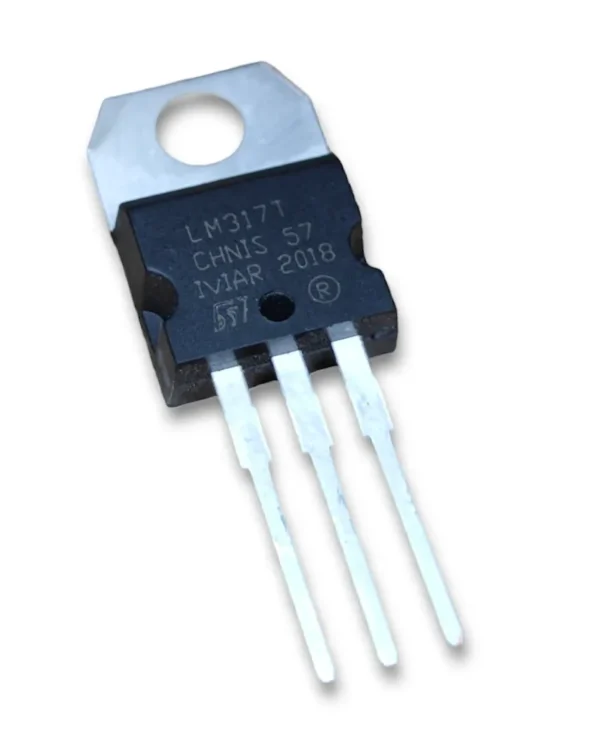 LM317 adjustable voltage regulator, DC-DC regulator allowing customizable output voltage for electronics projects.