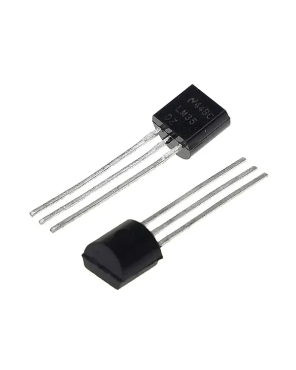 LM35DZ temperature sensor, precision analog sensor for measuring ambient and surface temperatures in electronics projects.