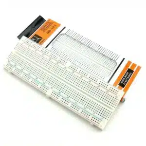 MB102 breadboard with 830 tie-points, solderless prototyping board for building and testing electronic circuits.