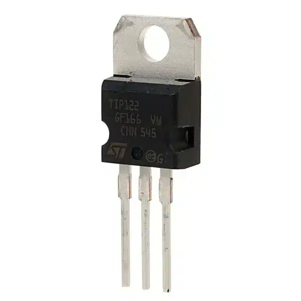 TIP122 NPN Darlington power transistor, 100V 5A high-gain transistor for switching and amplification in electronic circuits.