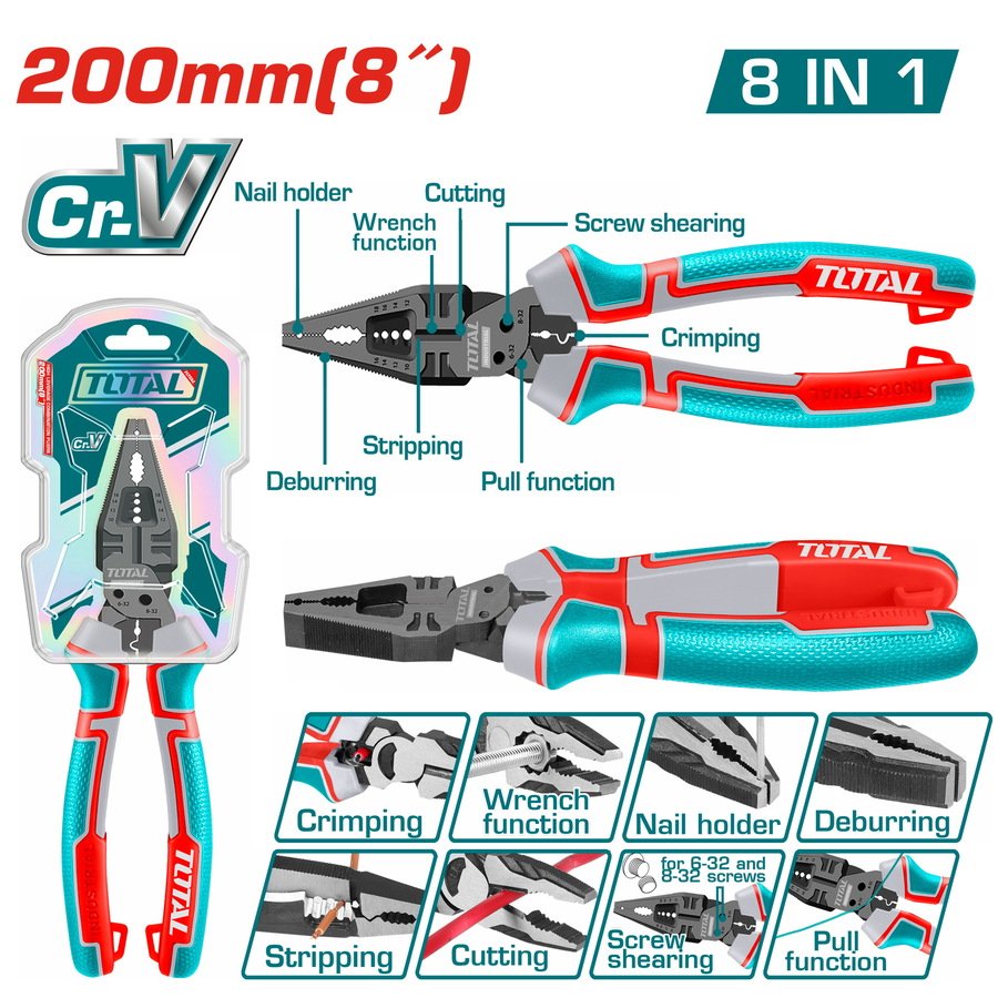 TOTAL 8-in-1 Multi-function combination pliers 200mm (THTMF186)
