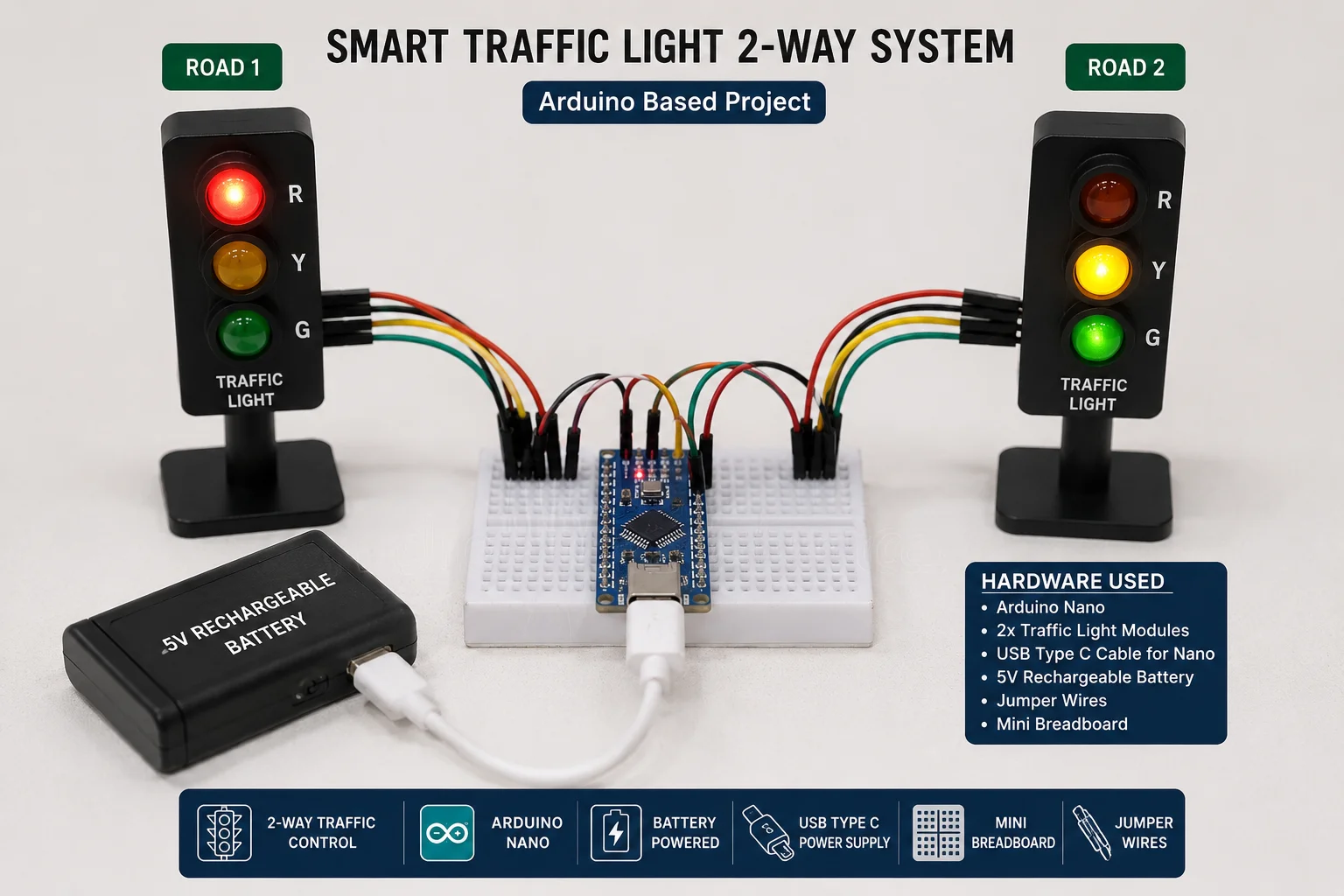 Smart Traffic Light 2-Way System using Arduino (Unassembled)