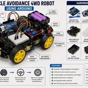 Smart Obstacle Avoidance 4WD Robot using Arduino (Unassembled)