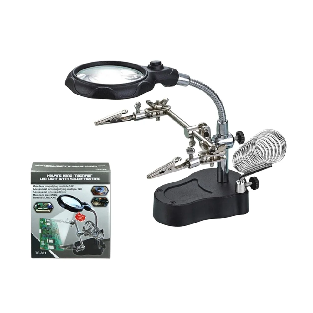 TE801 Helping Hand Magnifier Glass Auxiliary Clip With Soldering Stand